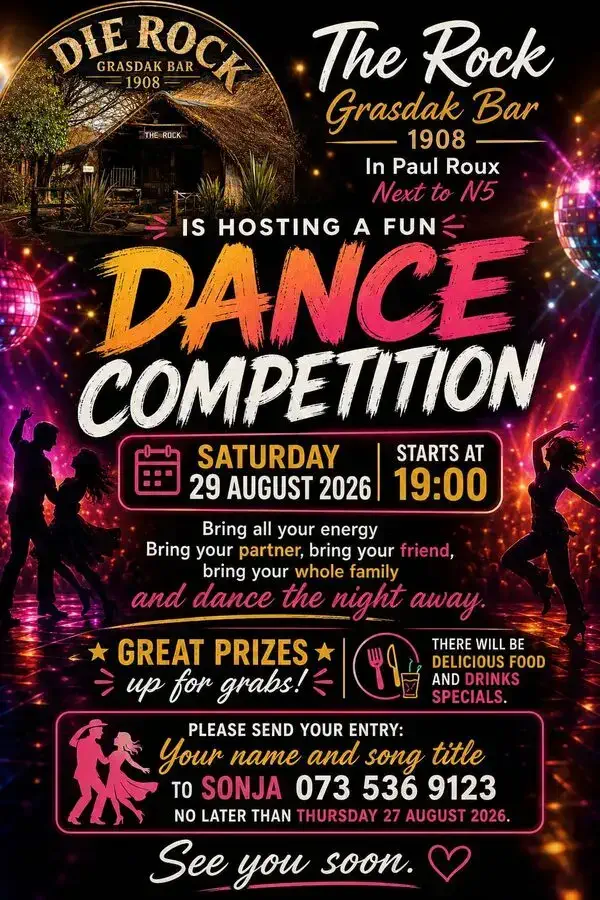 The Rock Grasdak Bar, Paul Roux — dance competition notice